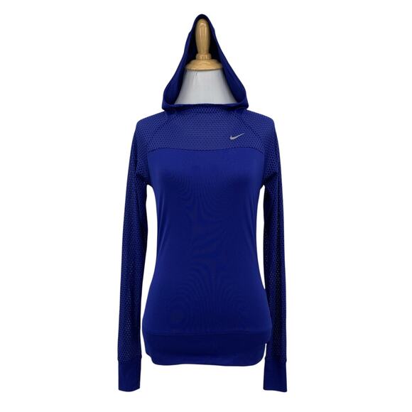 Nike Sweatshirt Women XS Extra Small Cobalt Dri Fit Mesh Panels High Neck Hoodie - Picture 1 of 16